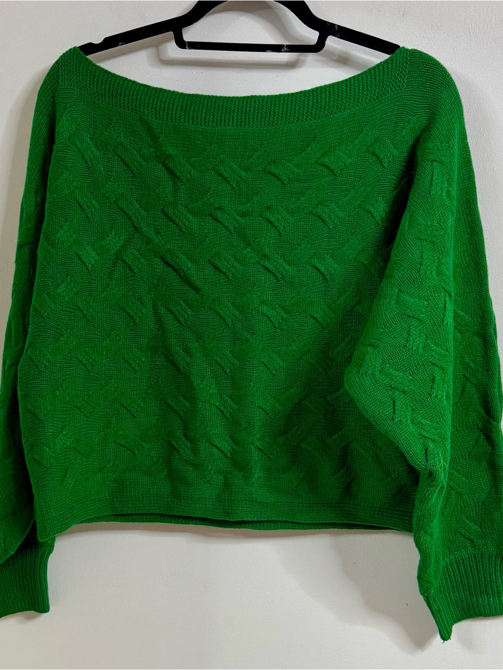 Green Cable Knit Boatneck Crop Women's Sweater